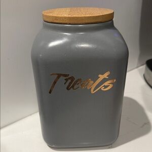Gray Treats Jar with Bamboo Lid